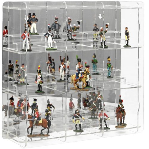 Figure, lead soldier, doll display case with transparent acrylic mirror back