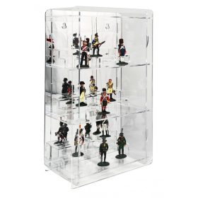   Figura, ólomkatona, bábutartó vitrin átlátszó akril tükrös hátlappal állványokkal 