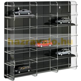   Modellautó vitrin, polc bemutató szekrény átlátszó akril 1:43 méretarányú modellekhez 50x7,5x46 cm fekete hátlappal