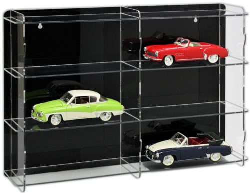 Model car showcase, shelf display cabinet transparent acrylic for 1:18 scale models 64.7x15.2x46.3 cm with black back