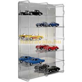   Modellautó vitrin, polc bemutató szekrény átlátszó akril 1:24 méretarányú modellekhez 50x15x74 cm tükrös hátlappal
