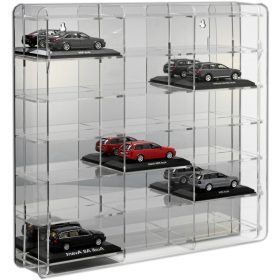   Modellautó vitrin, polc bemutató szekrény átlátszó akril 1:43 méretarányú modellekhez 50x7,5x46 cm tükrös hátlappal