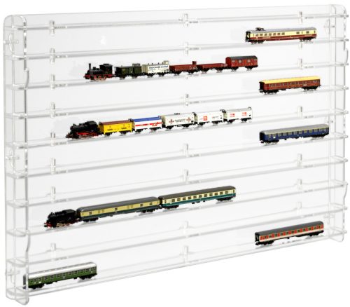 Model railway showcase, shelf display cabinet for transparent acrylic N-scale models with transparent back