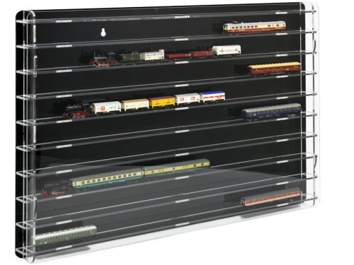 Model railway showcase, shelf display cabinet for transparent acrylic N-scale models with black back