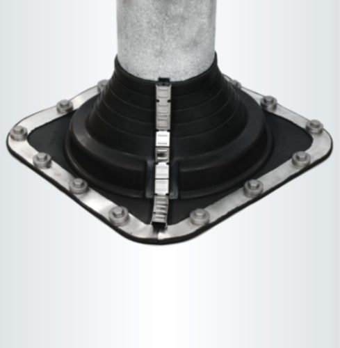 Watertight bell can be opened for pipe diameter 240-503, fixed with screws and glue with 685x685mm edge sealing clips 