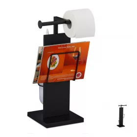   Modern WC kefe és WC papír tartó újságtartóval matt fekete 48,5 x 25,5 x 20 cm