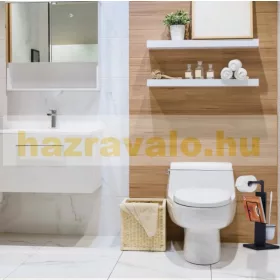   Modern WC kefe és WC papír tartó újságtartóval matt fekete 48,5 x 25,5 x 20 cm