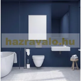   Álló WC kefe és WC papír tartó króm és fekete színben kis polccal 66,5 x 20 x 13,5 cm