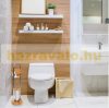 Standing toilet brush and toilet paper holder stainless steel and bamboo 