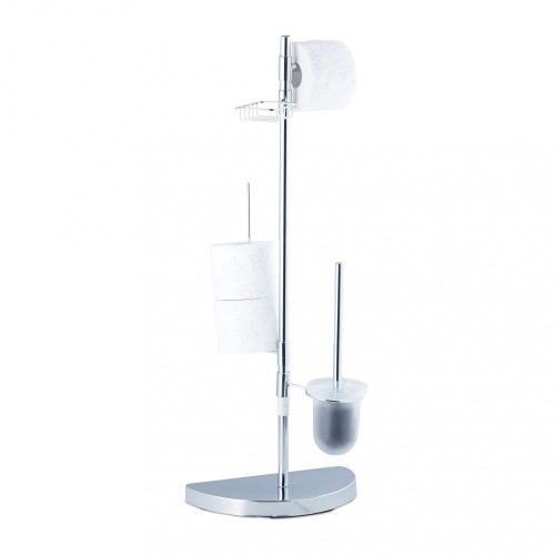 Modern toilet brush and toilet paper holder with small shelf, spare roll holder chrome. All elements of the stand can be rotated 360​​°