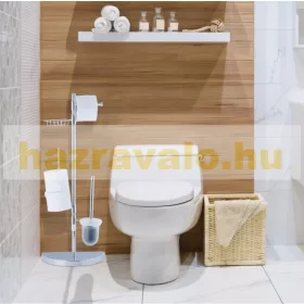   Modern WC kefe és WC papír tartó kis polccal, tartalék tekercs tartó króm. Állvány minden eleme 360​​°-kal elforgatható