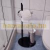 Modern WC kefe és WC papír tartó krómozott fém tekercs tartó, kefe állvány fekete üveg talp 70 x 28 