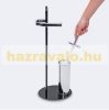 Modern WC kefe és WC papír tartó krómozott fém tekercs tartó, kefe állvány fekete üveg talp 70 x 28 