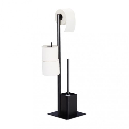 Standing toilet brush and toilet paper holder matt black 72 x 25 x 20 cm