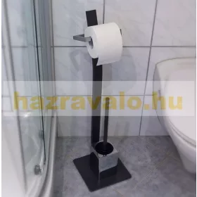   Modern WC kefe és WC papír tartó ívelt forma, acél antracit