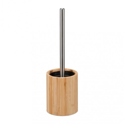 Bamboo toilet brush holder with silicone brush and stainless handle