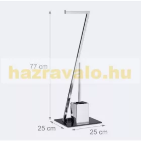   Modern WC kefe és WC papír tartó Z alakú krómozott fémből készült, edzett fekete üvegből és műanyagból