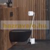 Modern toilet brush and toilet paper holder made of Z-shaped chromed metal, tempered black glass and plastic