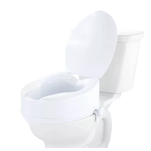 WC-magasító ülőke 15 cm-es emelés, 136 kg teherbírás, univerzális, dupla rögzítésű toalettmagasító fedéllel