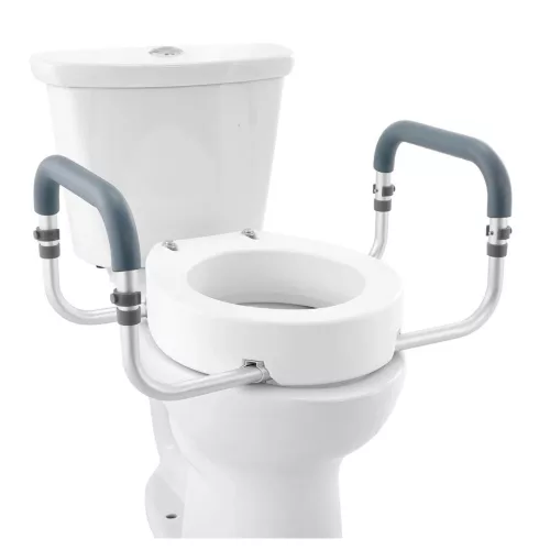 WC-ülőke magasító kapaszkodóval 8,9 cm emelés, 136 kg teherbírás, alumínium karfás toalettmagasító kerek WC-hez