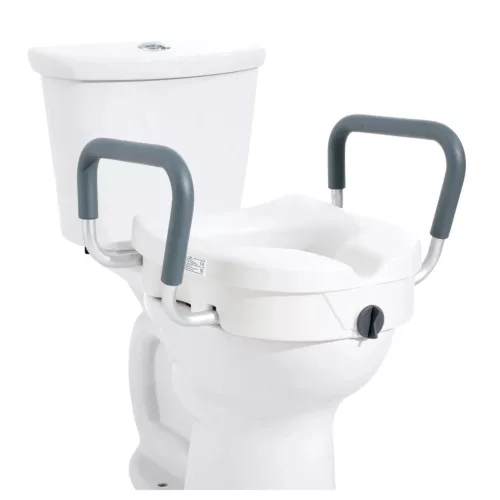 WC-magasító kapaszkodóval 12,7 cm emelés, 158,7 kg teherbírás, állítható karfás WC magasító, kerek és ovális WC-hez