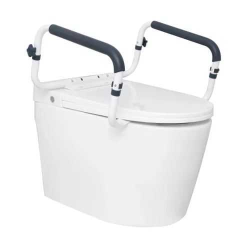 WC-ülőke emelő kartámasszal 410–510 mm állítható szélesség felállást segítő kapaszkodó acél vázzal 136 kg teherbírású