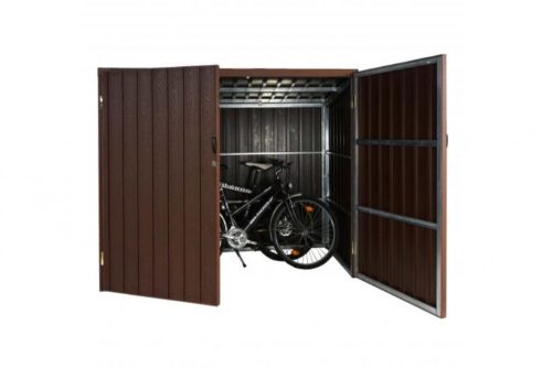 WPC kerékpár garázs szerszámos kisház, zárható kerékpár tároló 2 bicikli számára 172x213x112 cm barna