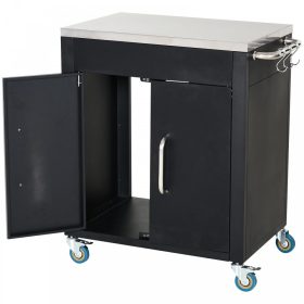   Zsúrkocsi gurulós tálalókocsi konyhai segédeszköz, rozsdamentes acél fekete 86x50x84,5 cm