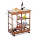 Serving cart on wheels, with basket drawer and wine rack, wood brown 74x37x76 cm