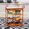 Serving cart on wheels, with basket drawer and wine rack, wood brown 74x37x76 cm