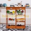 Serving cart on wheels, with basket drawer and wine rack, wood brown 74x37x76 cm