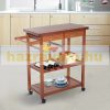 Serving cart on wheels with 2 shelves and 2 drawers, with wine rack, pine wood