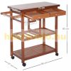 Serving cart on wheels with 2 shelves and 2 drawers, with wine rack, pine wood