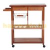 Serving cart on wheels with 2 shelves and 2 drawers, with wine rack, pine wood