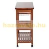 Serving cart on wheels with 2 shelves and 2 drawers, with wine rack, pine wood