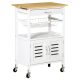 Serving trolley bamboo rolling trolley kitchen trolley with drawer and basket white 58x37x83 cm