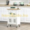 Serving trolley bamboo rolling trolley kitchen trolley with drawer and basket white 58x37x83 cm