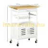 Serving trolley bamboo rolling trolley kitchen trolley with drawer and basket white 58x37x83 cm