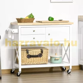   Konyhai kocsi gurulós tálalókocsi, 2 fiókos zsúrkocsi fehér 108x45x89 cm