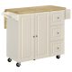 Serving cart on wheels, cabinet with 2 doors and 3 drawers, expandable work surface 111.5x75x89 cm