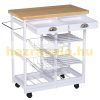 Serving cart on wheels, with basket drawer and wine rack, wood white 74x37x76 cm