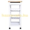 Serving cart on wheels, with basket drawer and wine rack, wood white 74x37x76 cm