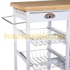 Serving cart on wheels, with basket drawer and wine rack, wood white 74x37x76 cm