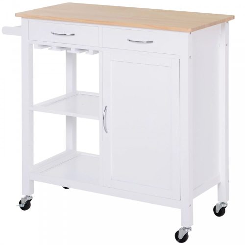 Kitchen cart rolling serving cart, party cart with 2 drawers, 2 shelves and cabinet 88.5x40x86 cm