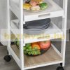 Kitchen cart, serving cart with drawer, removable tray pine white 37x37x82 cm