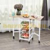 Collapsible serving cart on wheels, white with basket drawer