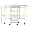 Collapsible serving cart on wheels, white with basket drawer