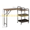 Serving cart on wheels with folding table brown black 118x36.5x82 cm