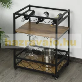   Fém konyhai kocsi gurulós tálalókocsi, zsúrkocsi bortartóval és pohártartóval 77x44,5x91 cm