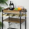 Metal kitchen trolley serving trolley, party trolley with wine rack and glass holder 77x44.5x91 cm